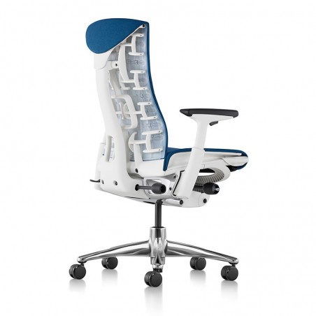 Chaise de bureau ergonomique embody, coloris bleu type GROTTO vue de dos et profil