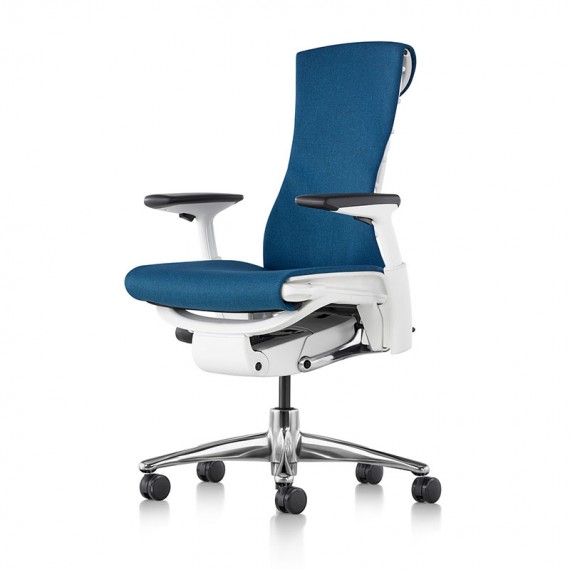 Chaise de bureau ergonomique embody, coloris bleu type GROTTO vue de face et profil