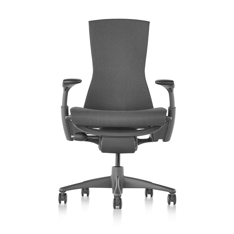Chaise EMBODY Charcoal, Dos Noir, vue face, Base Graphite - Herman Miller