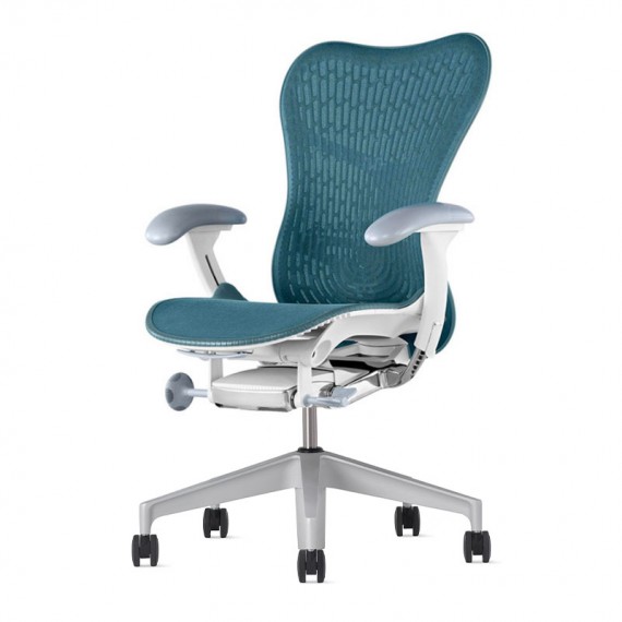 Chaise MIRRA 2 - Finition Dark Turquoise Triflex Back/ Structure Blanche - Herman Miller